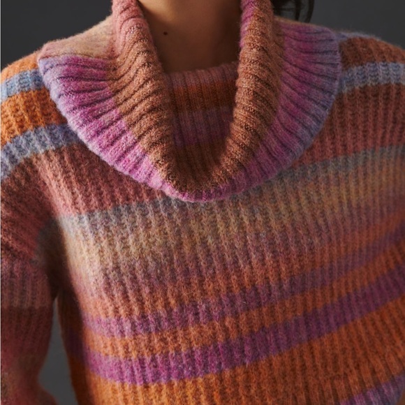 ✨ Anthropologie Striped Turtleneck Sweater Sz L - Picture 4 of 5